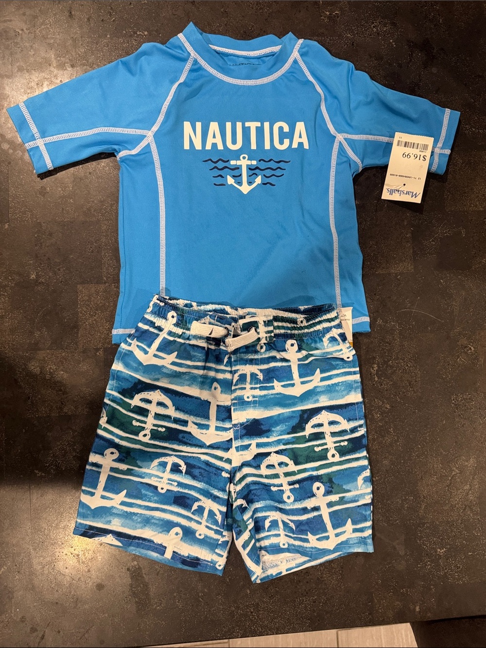 Nautica Boys' Blue Anchor Rash Guard Set